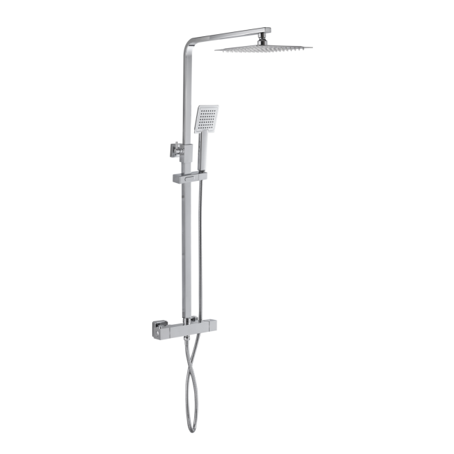 Chrome Mixer Shower with Bath and Basin Tap Set - Cube