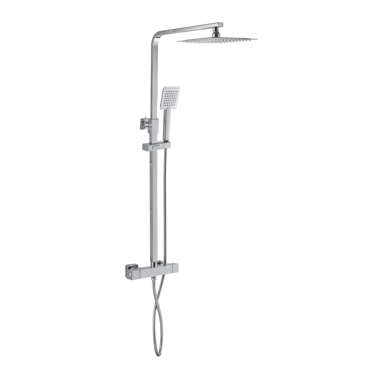 Grade A1 - Chrome Mixer Shower with Bath and Basin Tap Set - Cube