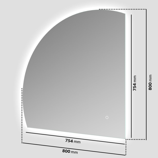 Quarter Circle Backlit Heated Bathroom Mirror with Lights 800mm – Virgo