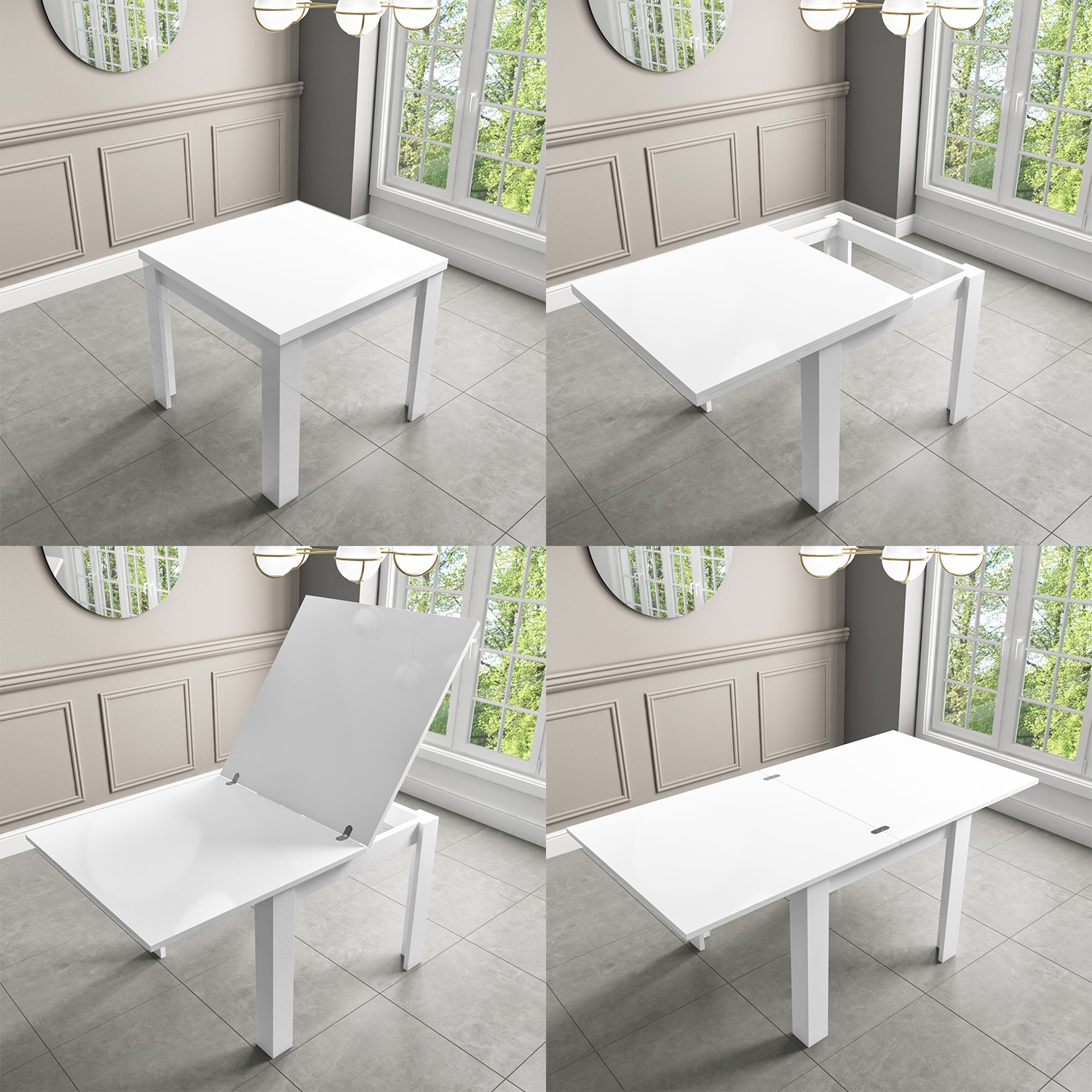 White High Gloss Dining Table Flip Top Vivienne Furniture123