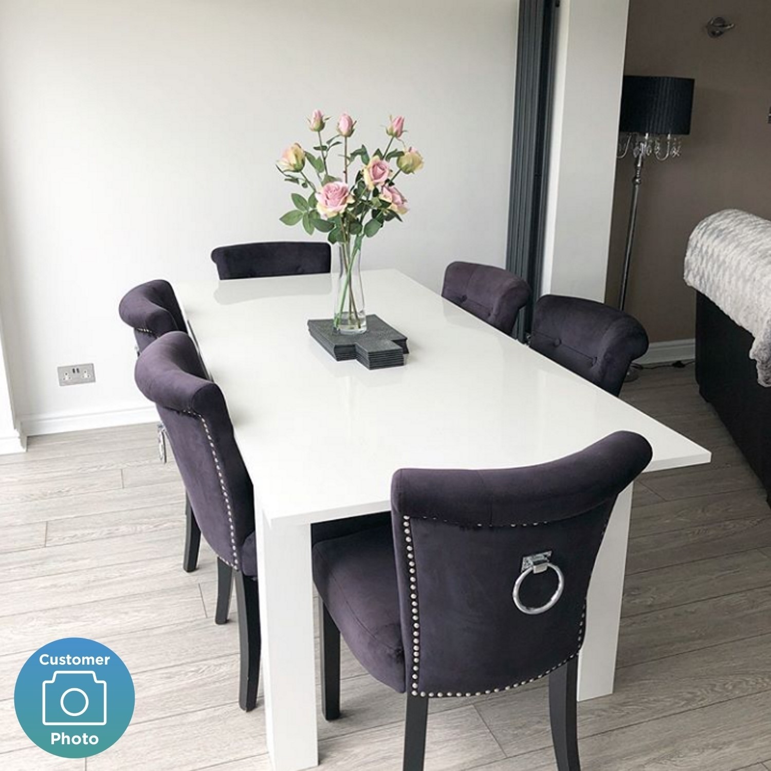 White High Gloss Dining Table 6 Seater Extendable Vivienne