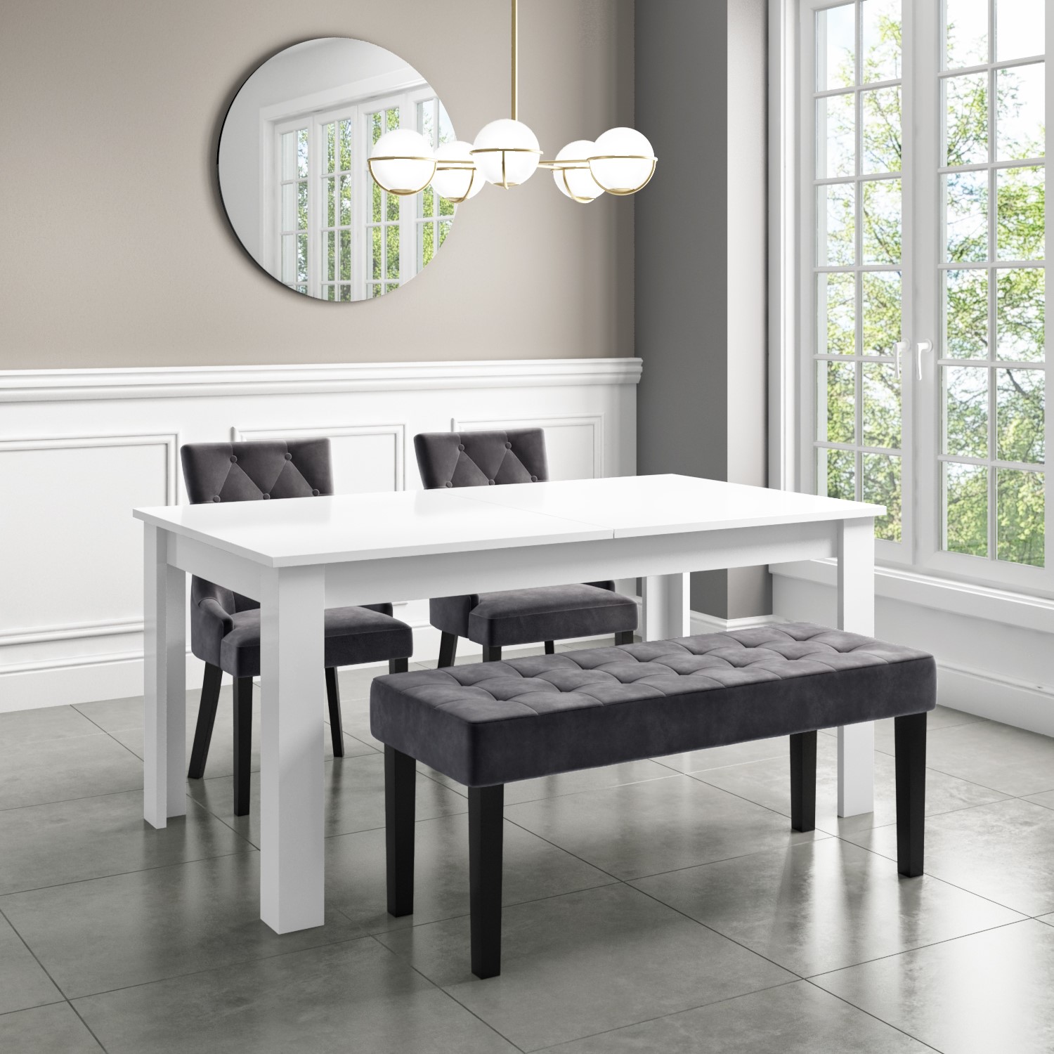 White Extendable Dining Table With High Gloss Finish 6 Seater Vivienne Furniture123