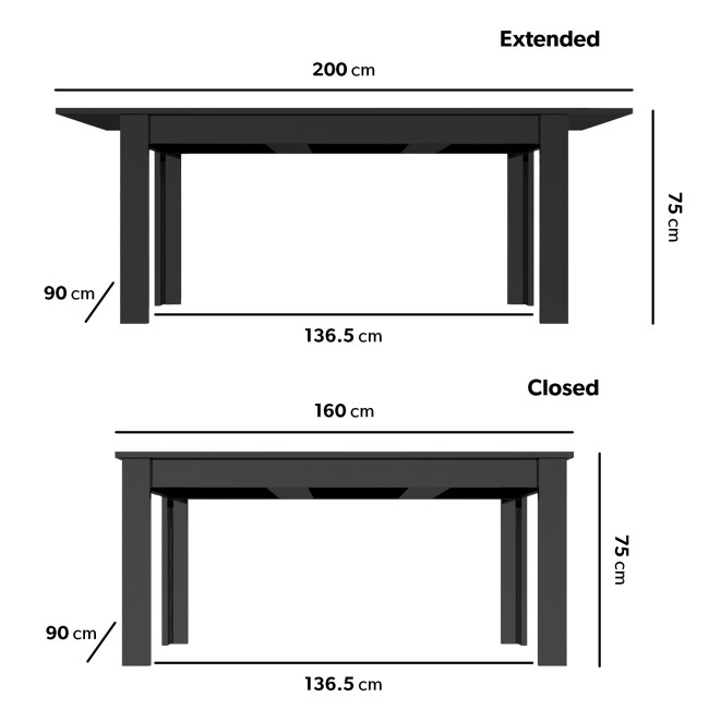 Large Black High Gloss Modern Extendable Dining Table - Seats 4-6 - Vivienne