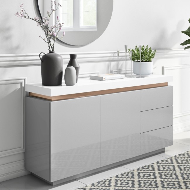 GRADE A1 - Grey & White Gloss Sideboard with Copper Inlay - Vivienne