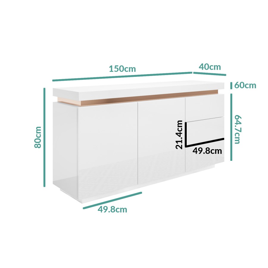 GRADE A1 - White Gloss Sideboard with Copper Inlay - Vivienne
