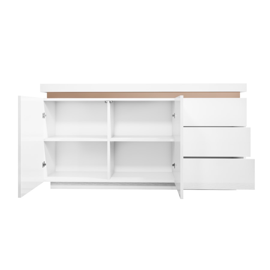 Large White High Gloss Sideboard with Brass Inlay - Vivienne