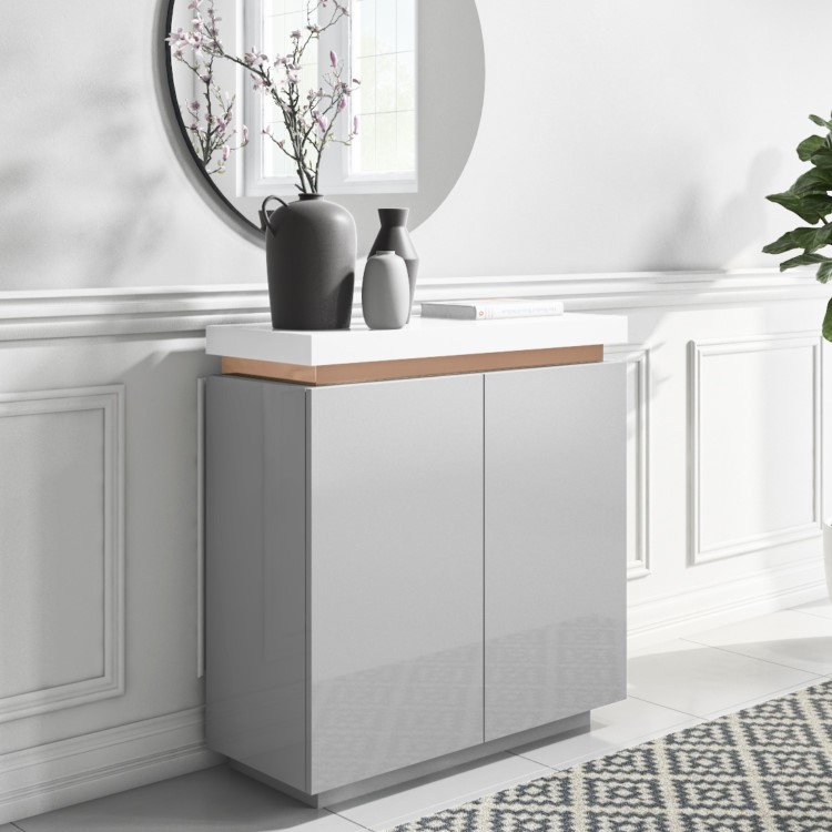 Small Grey High Gloss Sideboard - 6 Shelves - Vivienne