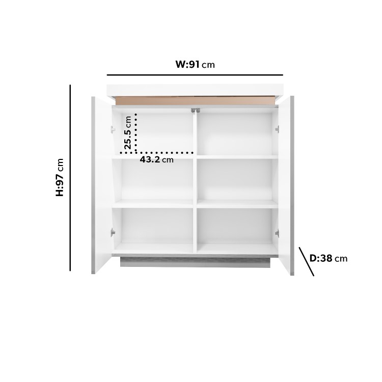 Small Grey High Gloss Sideboard - 6 Shelves - Vivienne