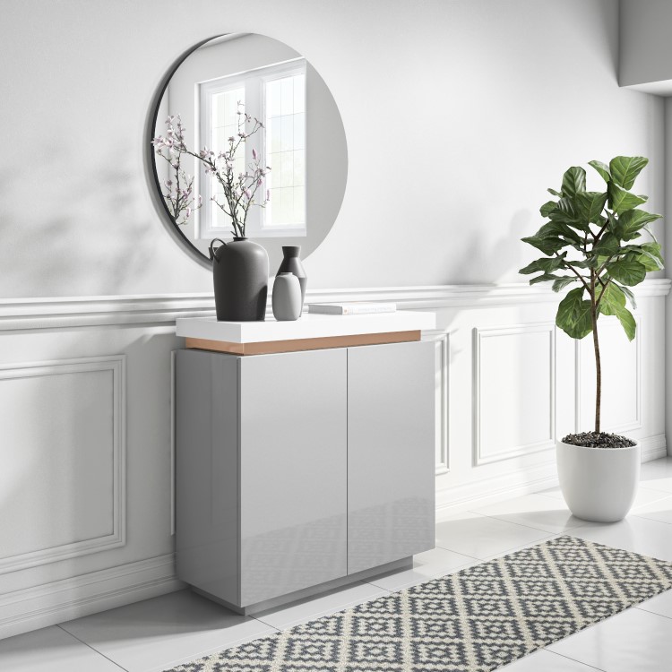 Small Grey High Gloss Sideboard - 6 Shelves - Vivienne