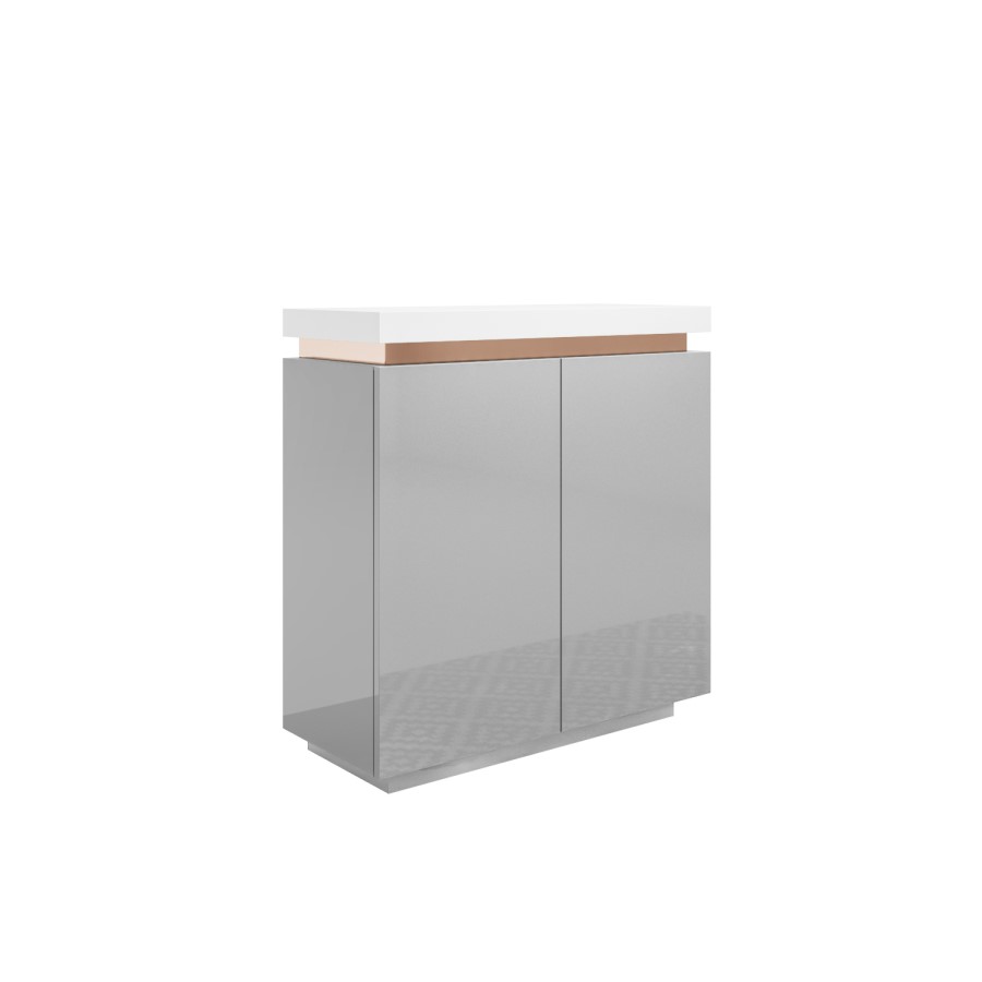 GRADE A2 - Small Grey & White Gloss Sideboard with Copper Inlay - Vivienne