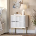 VLC001A Modern Ribbed White High Gloss 2 Drawer Bedside Table - Valencia