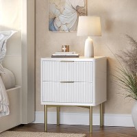 Modern Ribbed White High Gloss 2 Drawer Bedside Table - Valencia