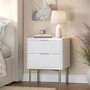 White and Gold High Gloss 2 Drawer Bedside Table with Legs - Valencia