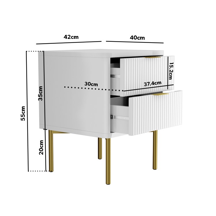 ONLY OPENED - Valencia White High Gloss 2 Drawer Bedside Table with Groove Detail