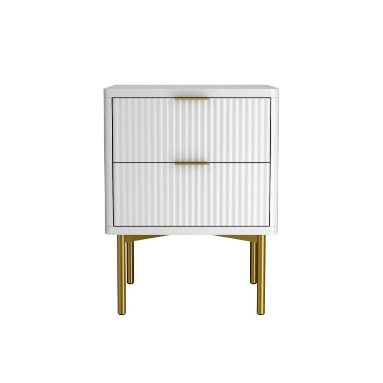 ONLY OPENED - Valencia White High Gloss 2 Drawer Bedside Table with Groove Detail