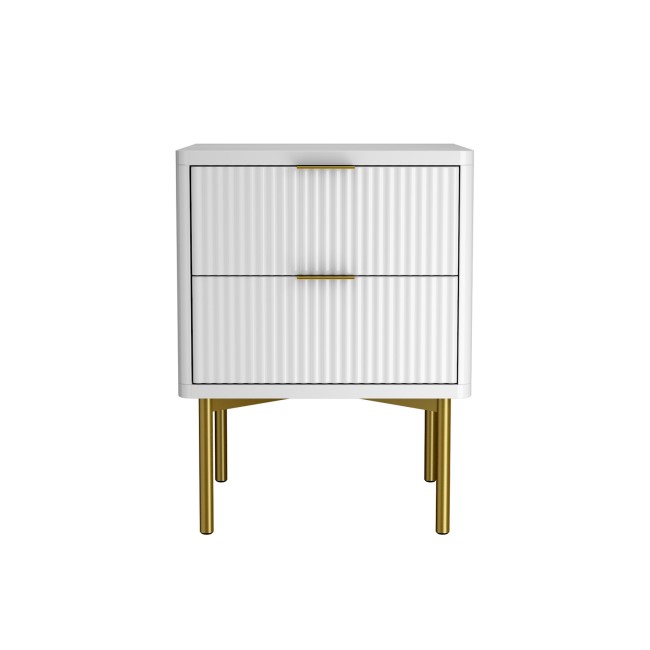 Valencia White High Gloss 2 Drawer Bedside Table with Groove Detail