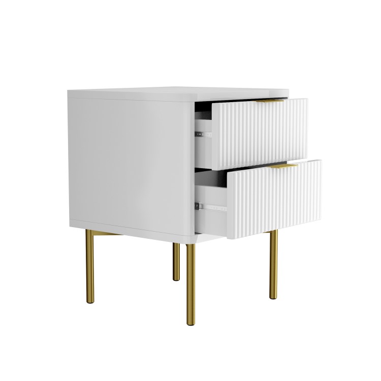 ONLY OPENED - Valencia White High Gloss 2 Drawer Bedside Table with Groove Detail