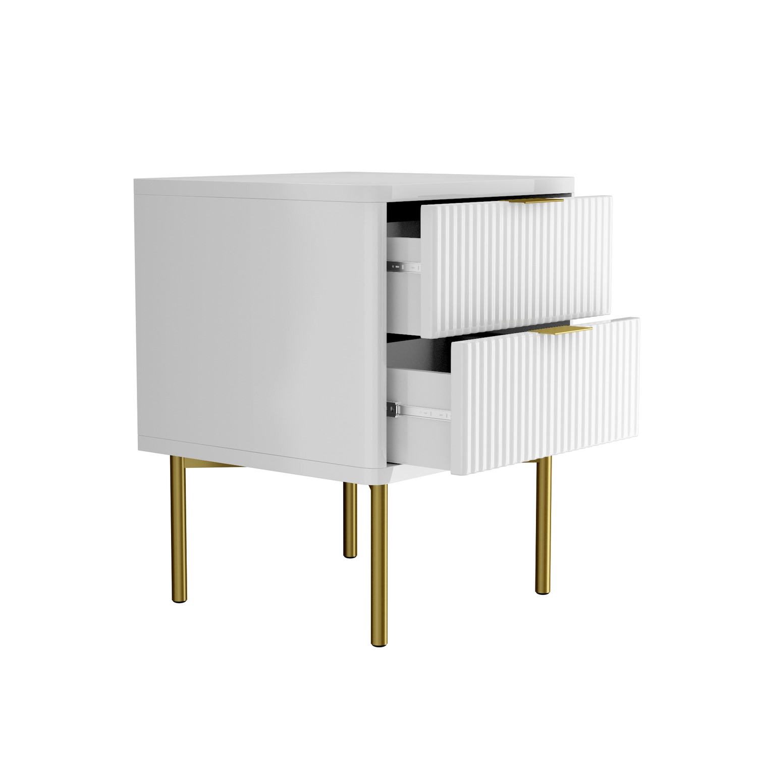 White and Gold High Gloss 2 Drawer Bedside Table with Legs - Valencia ...