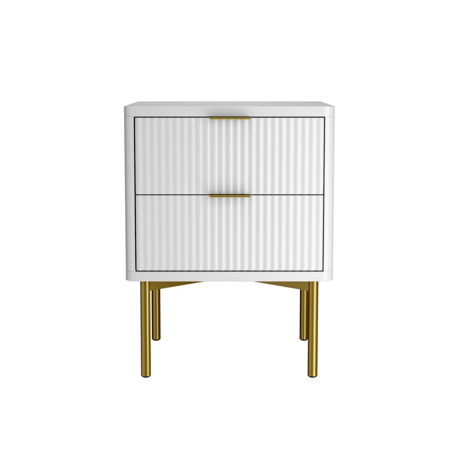 ONLY OPENED - White and Gold High Gloss 2 Drawer Bedside Table with Legs - Valencia