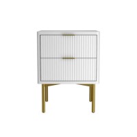 GRADE A2 - White and Gold High Gloss 2 Drawer Bedside Table with Legs - Valencia