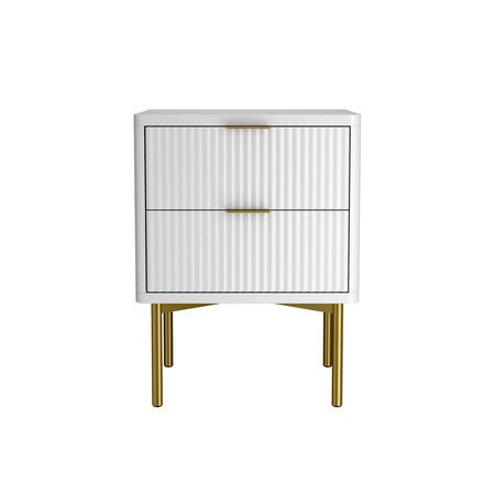 White and Gold High Gloss 2 Drawer Bedside Table with Legs - Valencia ...