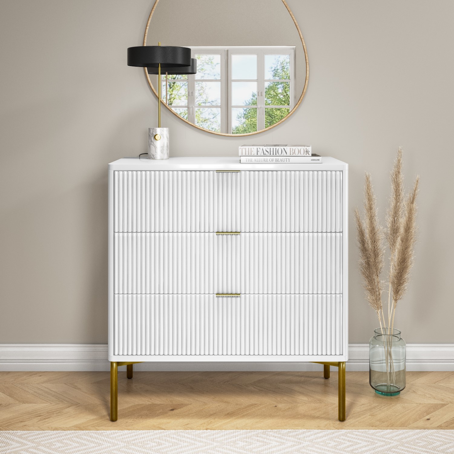 Read more about High gloss white and gold chest of 3 drawers valencia