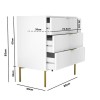 High Gloss White and Gold Chest of 3 Drawers - Valencia