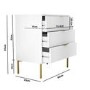 White High Gloss Chest of 3 Drawers with Gold Legs - Valencia