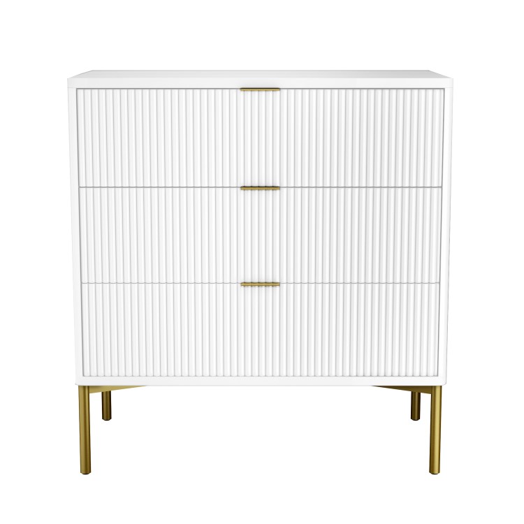 White High Gloss Chest of 3 Drawers with Gold Legs - Valencia