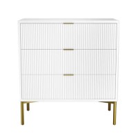 White High Gloss Chest of 3 Drawers with Gold Legs - Valencia