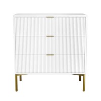 White High Gloss Chest of 3 Drawers with Gold Legs - Valencia White High Gloss Chest of 3 Drawers with Gold Legs - Valencia