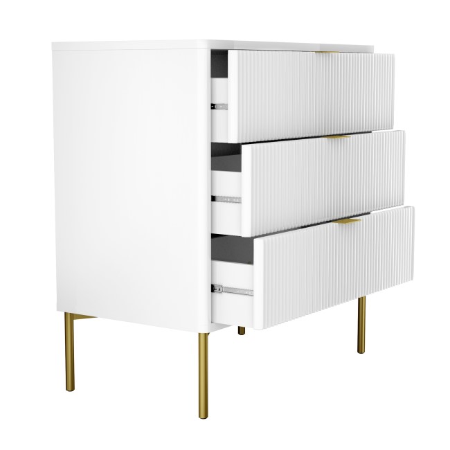 High Gloss White and Gold Chest of 3 Drawers - Valencia