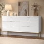 Wide White High Gloss Chest of 6 Drawers with Gold Legs - Valencia