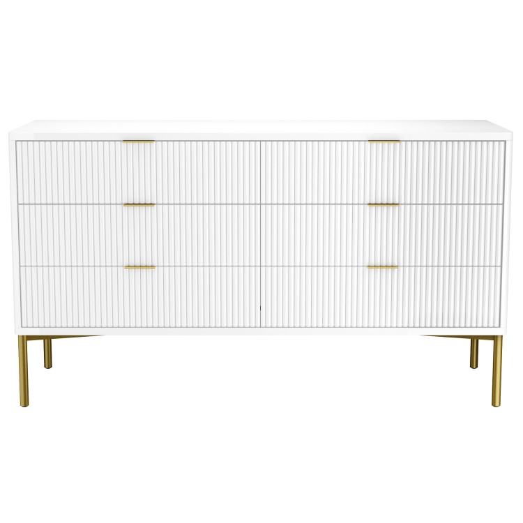 Wide White High Gloss Chest of 6 Drawers with Legs - Valencia