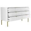 White High Gloss Wide Chest of 6 Drawers with Gold Legs - Valencia