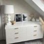 Wide White High Gloss Chest of 6 Drawers with Gold Legs - Valencia