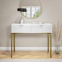 ONLY OPENED - Valencia White High Gloss 2 Drawer Dressing Table with Groove Detail