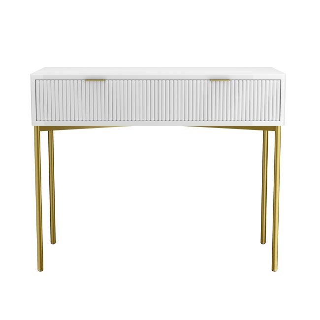 ONLY OPENED - Valencia White High Gloss 2 Drawer Dressing Table with Groove Detail