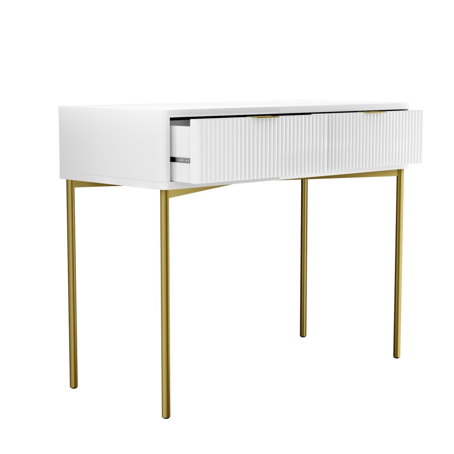White and Gold High Gloss Dressing Table with 2 Drawers - Valencia