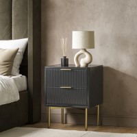 Dark Grey High Gloss 2 Drawer Bedside Table with Legs - Valencia Dark Grey High Gloss 2 Drawer Bedside Table with Legs - Valencia