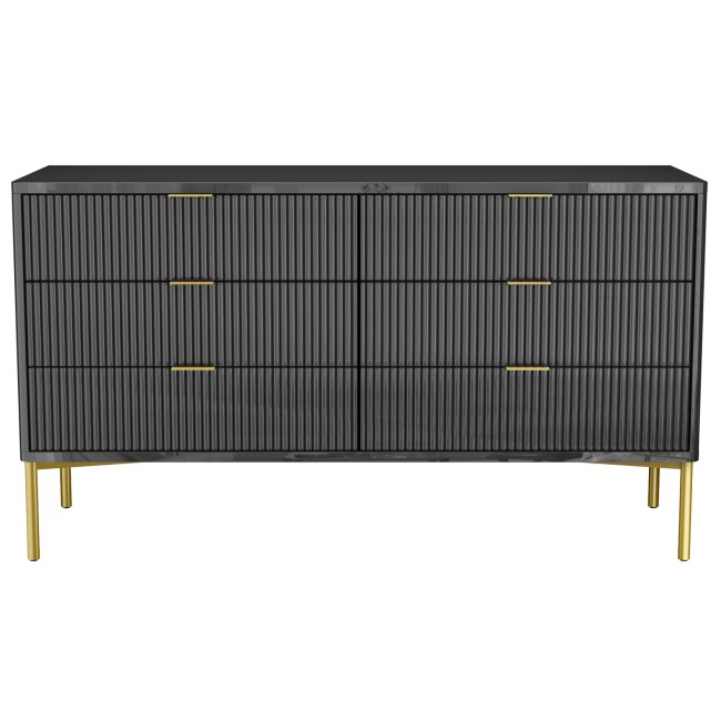 GRADE A1 - Valencia Anthracite Grey High Goss Wide 6 Drawer Chest of Drawers with Groove Detail