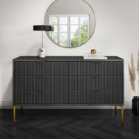 GRADE A1 - Valencia Dark Grey Gloss Wide 6 Drawer Chest of Drawers