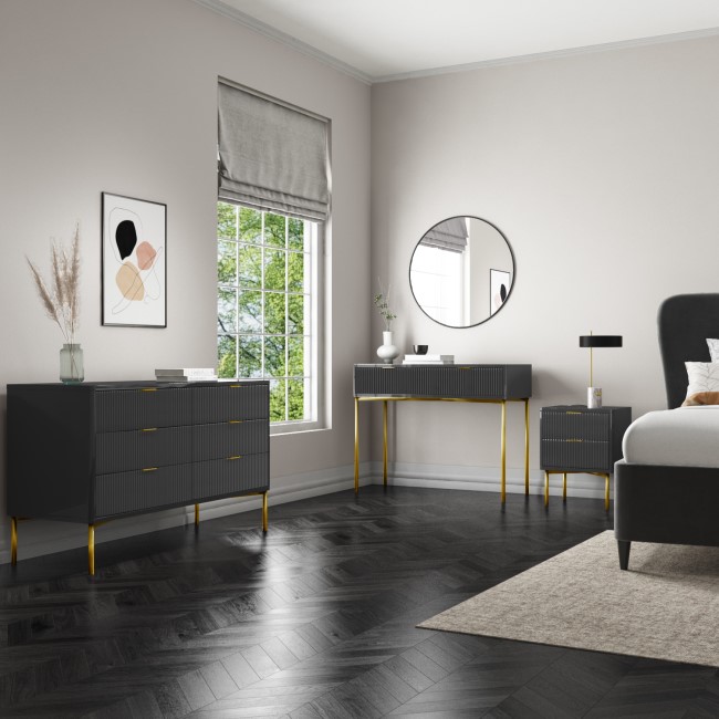 Dark Grey High Gloss Dressing Table with 2 Drawers - Valencia