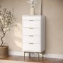 Tall Narrow White High Gloss Chest of 5 Drawers with Mirror - Valencia