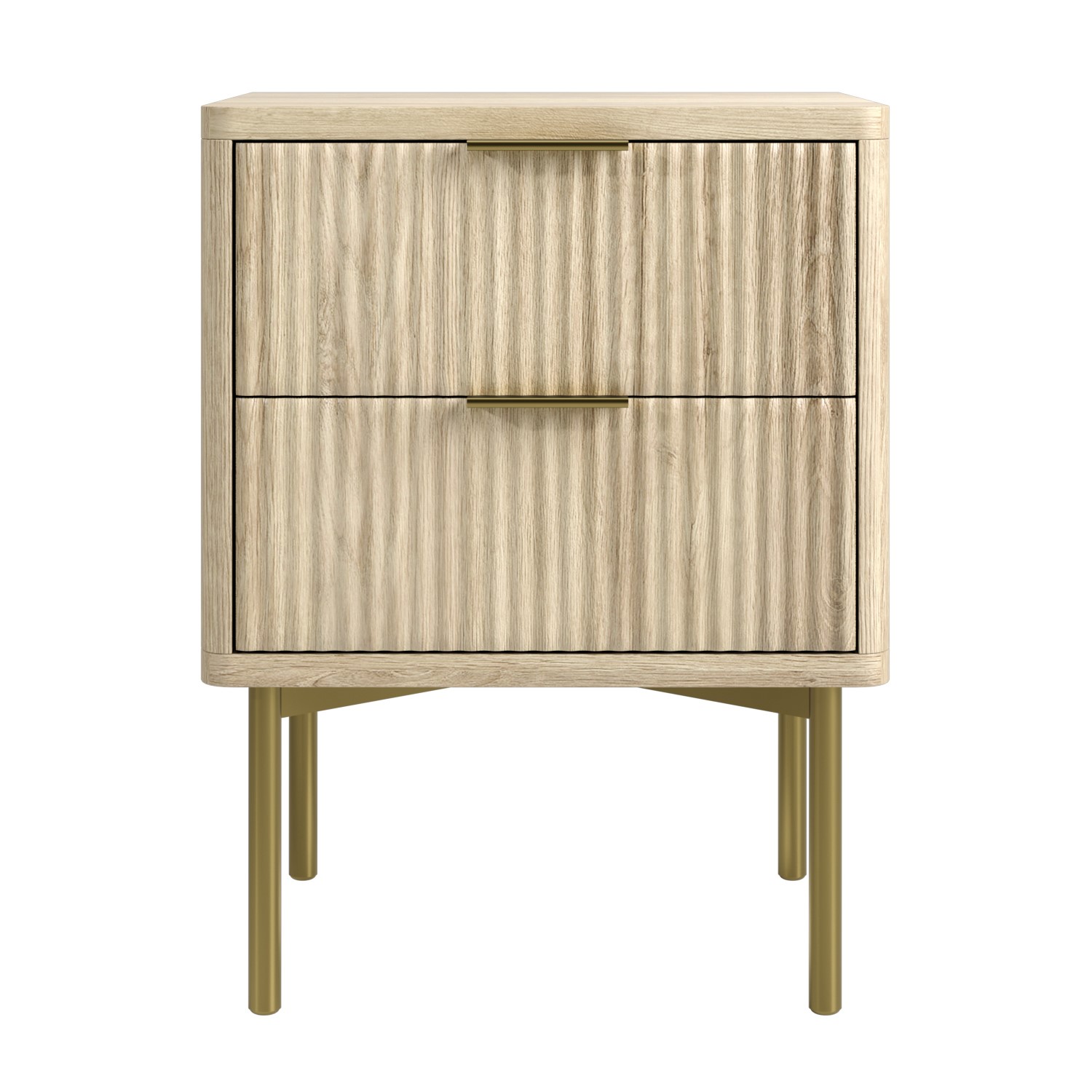 Oak and Gold Ribbed 2 Drawer Bedside Table with Legs - Valencia ...