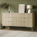 Wide Oak and Gold Ribbed Chest of 6 Drawers with Legs - Valencia