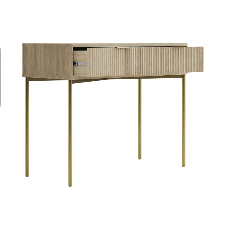 ALMOST PERFECT - Oak and Gold Ribbed Dressing Table with Storage Drawers - Valencia