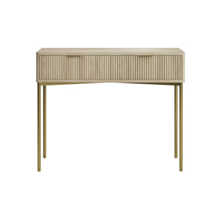 ALMOST PERFECT - Oak and Gold Ribbed Dressing Table with Storage Drawers - Valencia