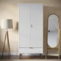 White Gloss Ribbed Double Wardrobe with Drawer - Valencia