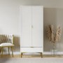 White Gloss Ribbed Double Wardrobe with Drawer - Valencia